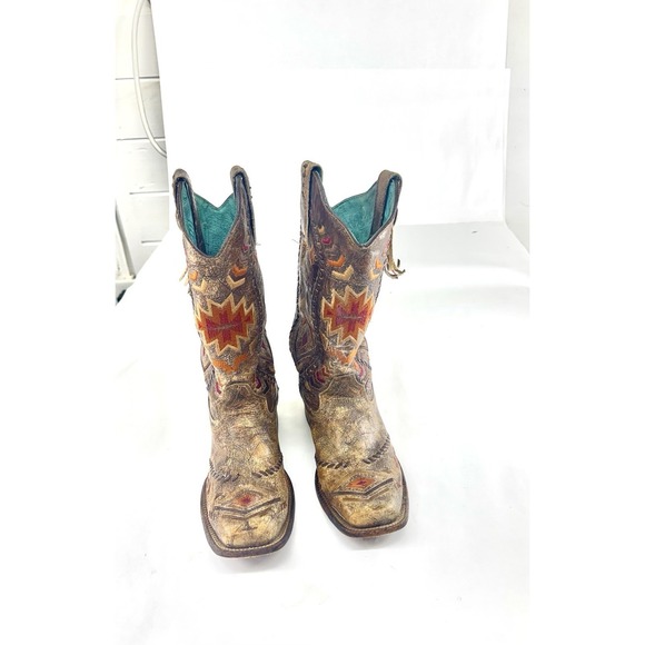 Corral Boots Other - Corral Vintage Women's Cowboy Boots 8M Tan Brown Embroidered Western Mexico